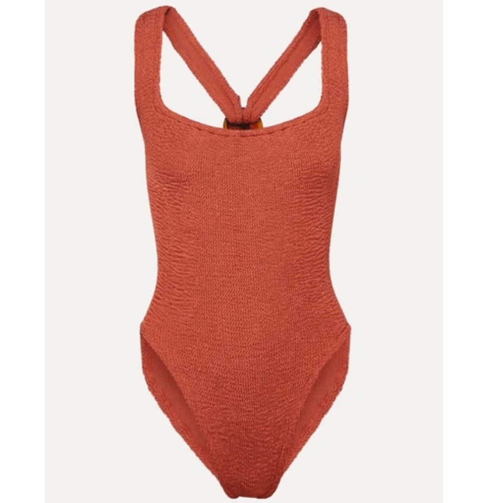 Hunza G Zora Seersucker Swimsuit In Brick